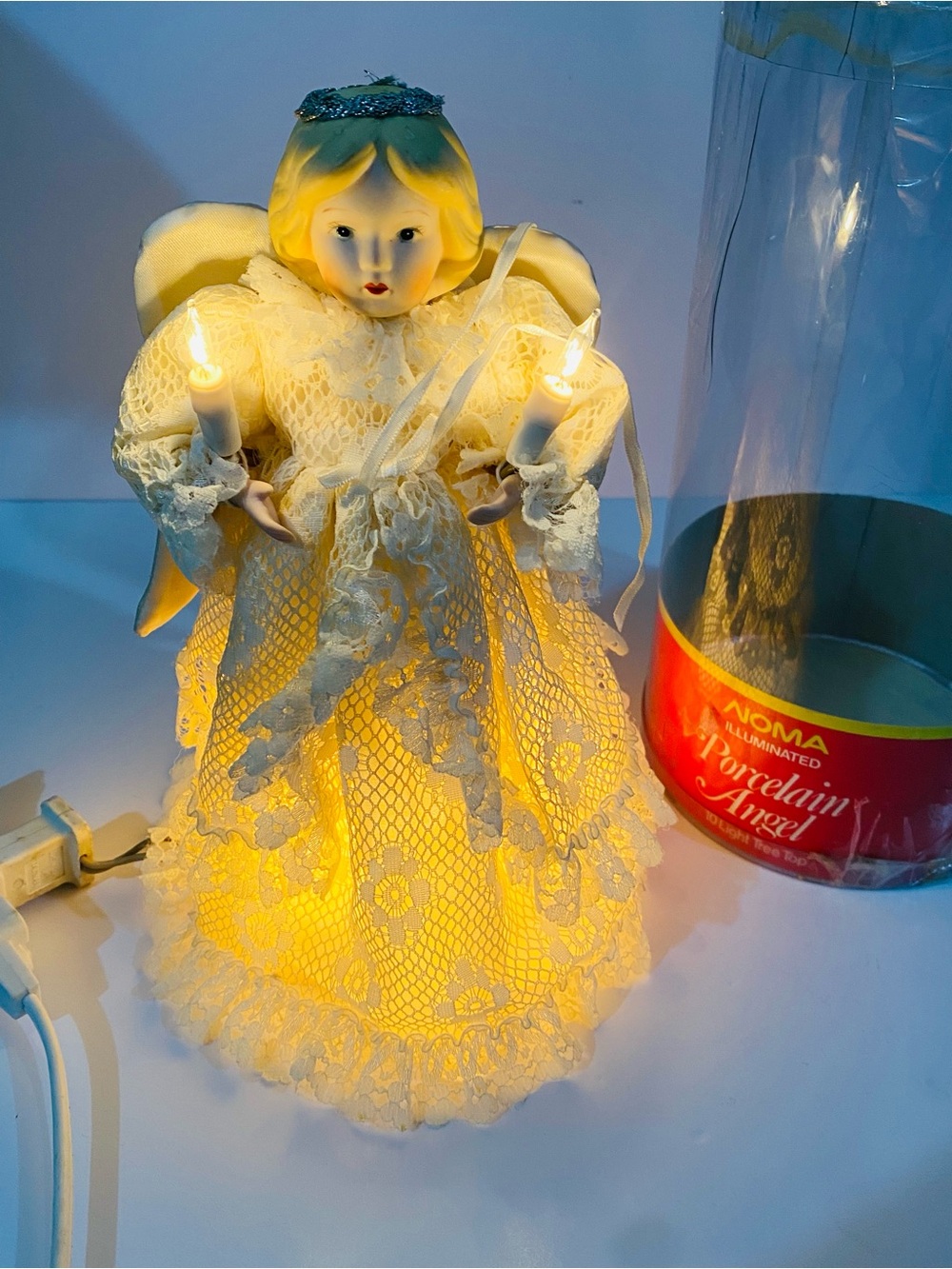 NOMA Illuminated Porcelain Angel Tree Topper - Cream